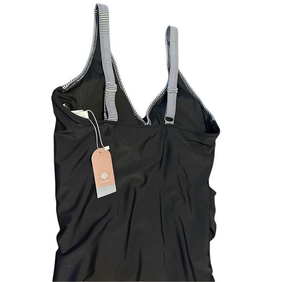 Smismivo Black Striped Size L Tummy Control Criss Cross One Piece Swimsuit Bathi - Picture 8 of 11